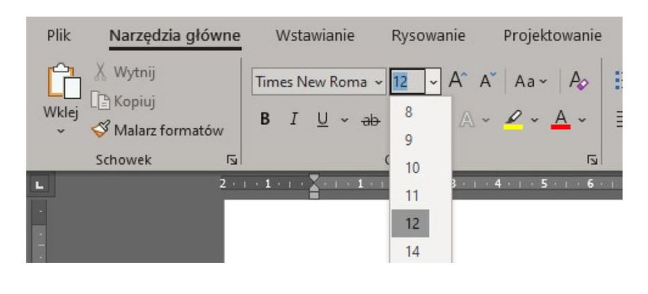 krój i rozmiar czcionki czcionka w pracy dyplomowej